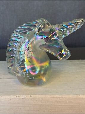 Iridescent Clear Glass Unicorn Bust Sculpture - Decorative Accent